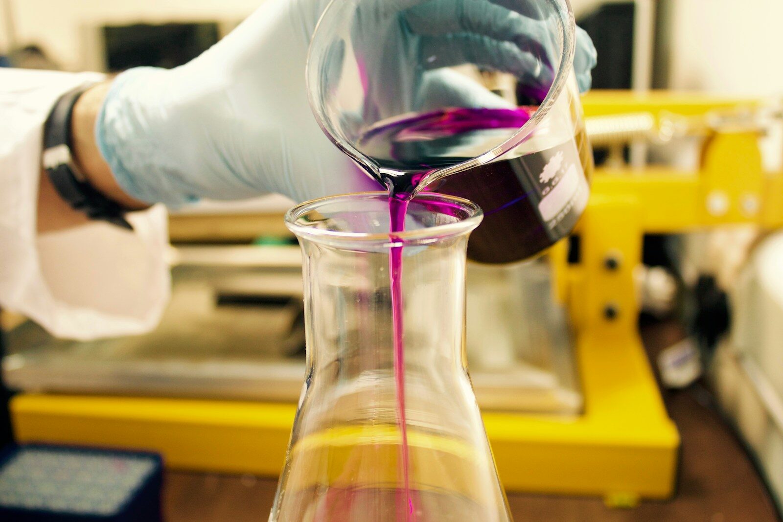 Laboratory glassware and chemical reagents prepared for quality control testing